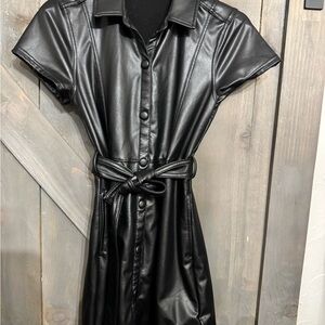 Black Faux Leather Shirt Dress